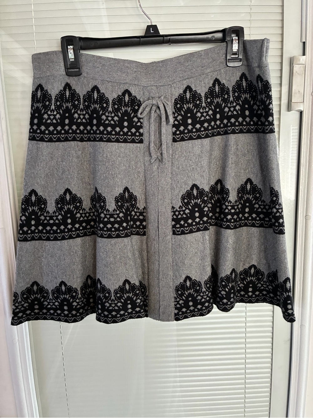 Candie's Gray Knit Mini Skirt with Black Lace Motif